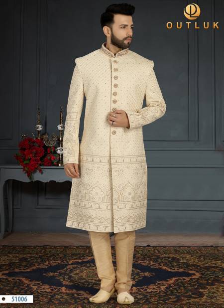 Cream Colour Heavy Designer Wedding Wear Sherwani Groom Latest Collection 51006
